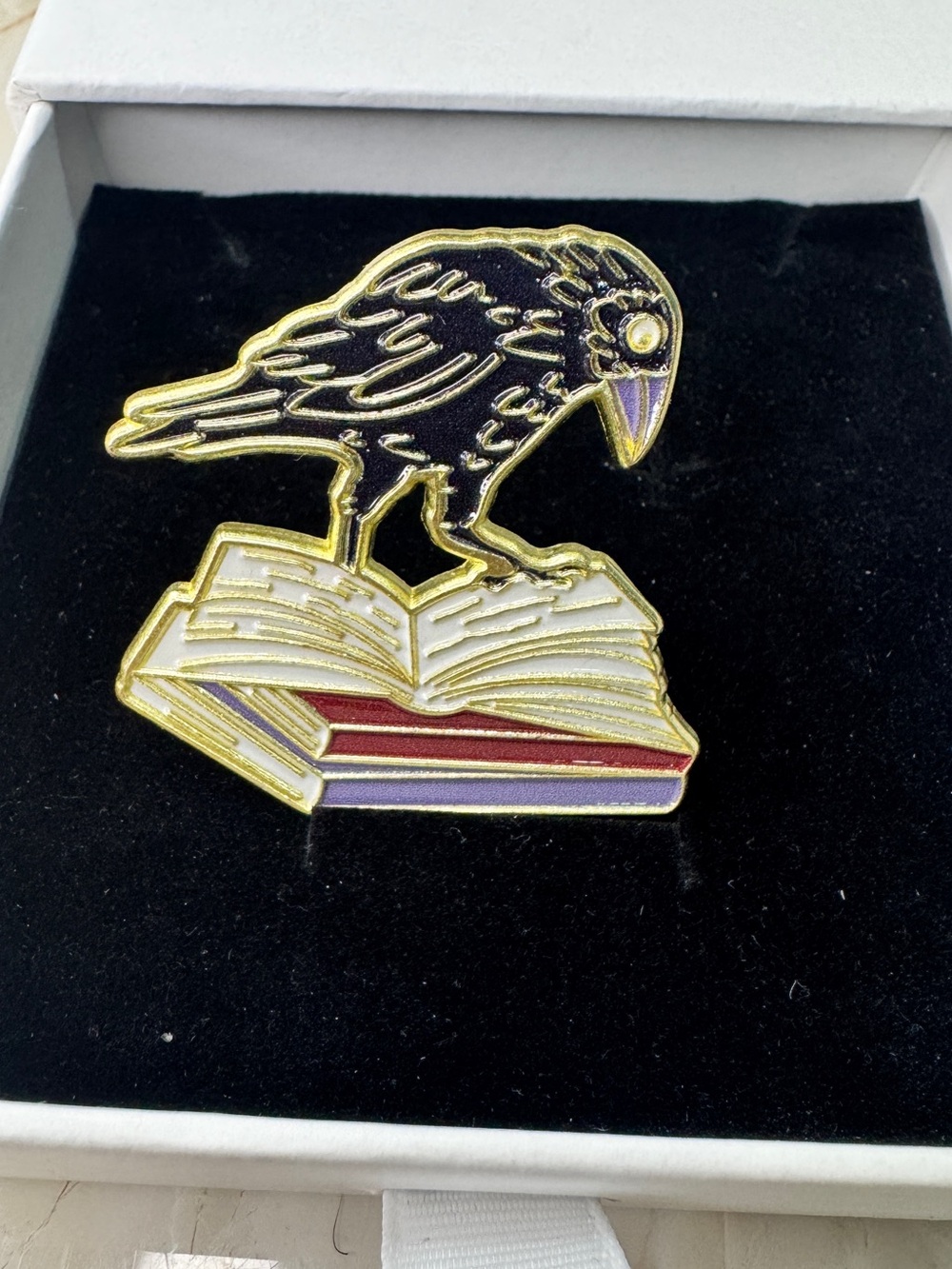 Raven on Book Enamel brooch Pin - Unbranded